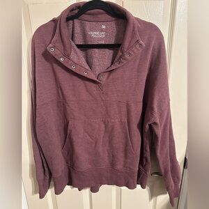 SO Relaxed Fit Button Top Pull Over Sweater, Purple, Sz Large